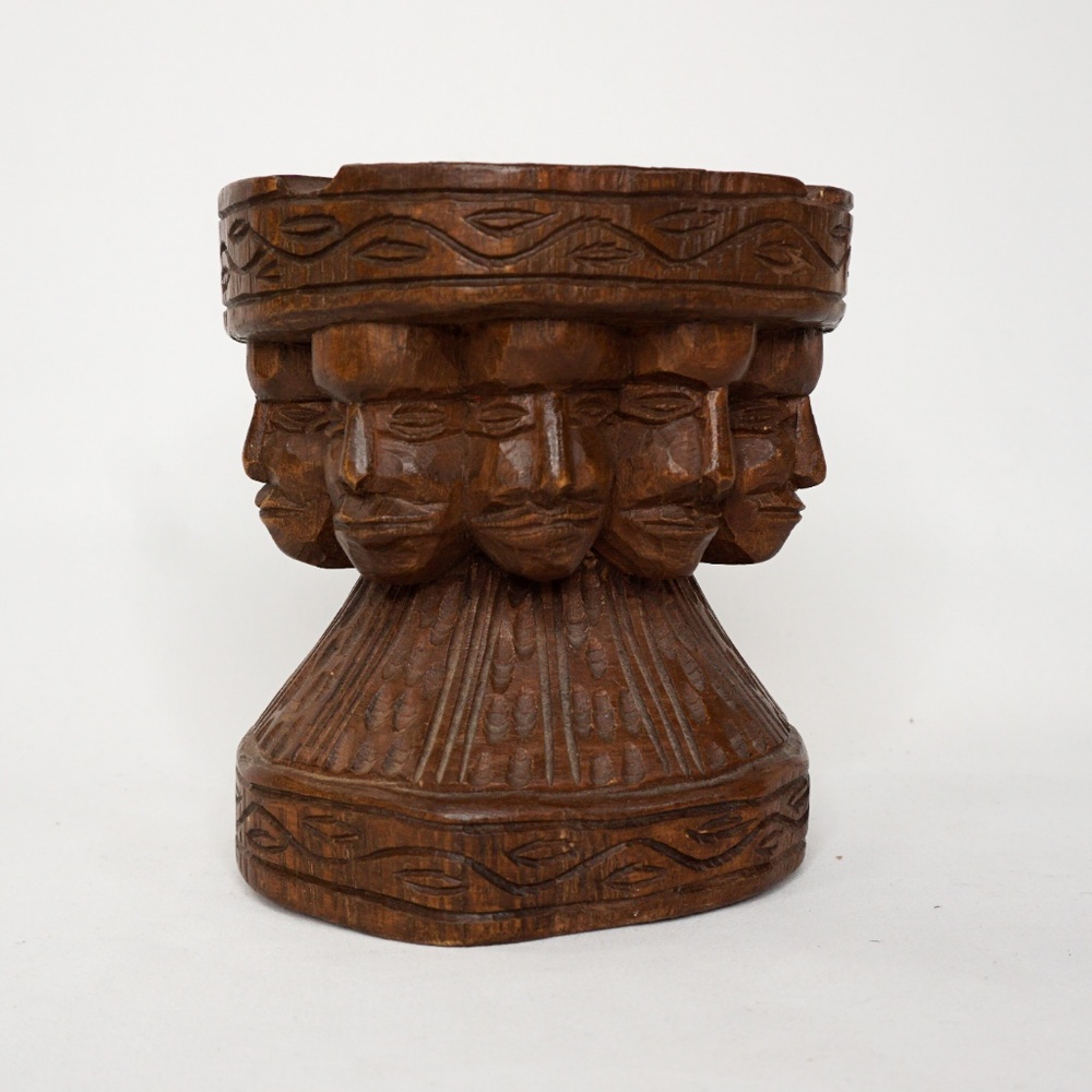 Vintage Wood Carved Faces Ashtray Unique - Picture 2 of 6